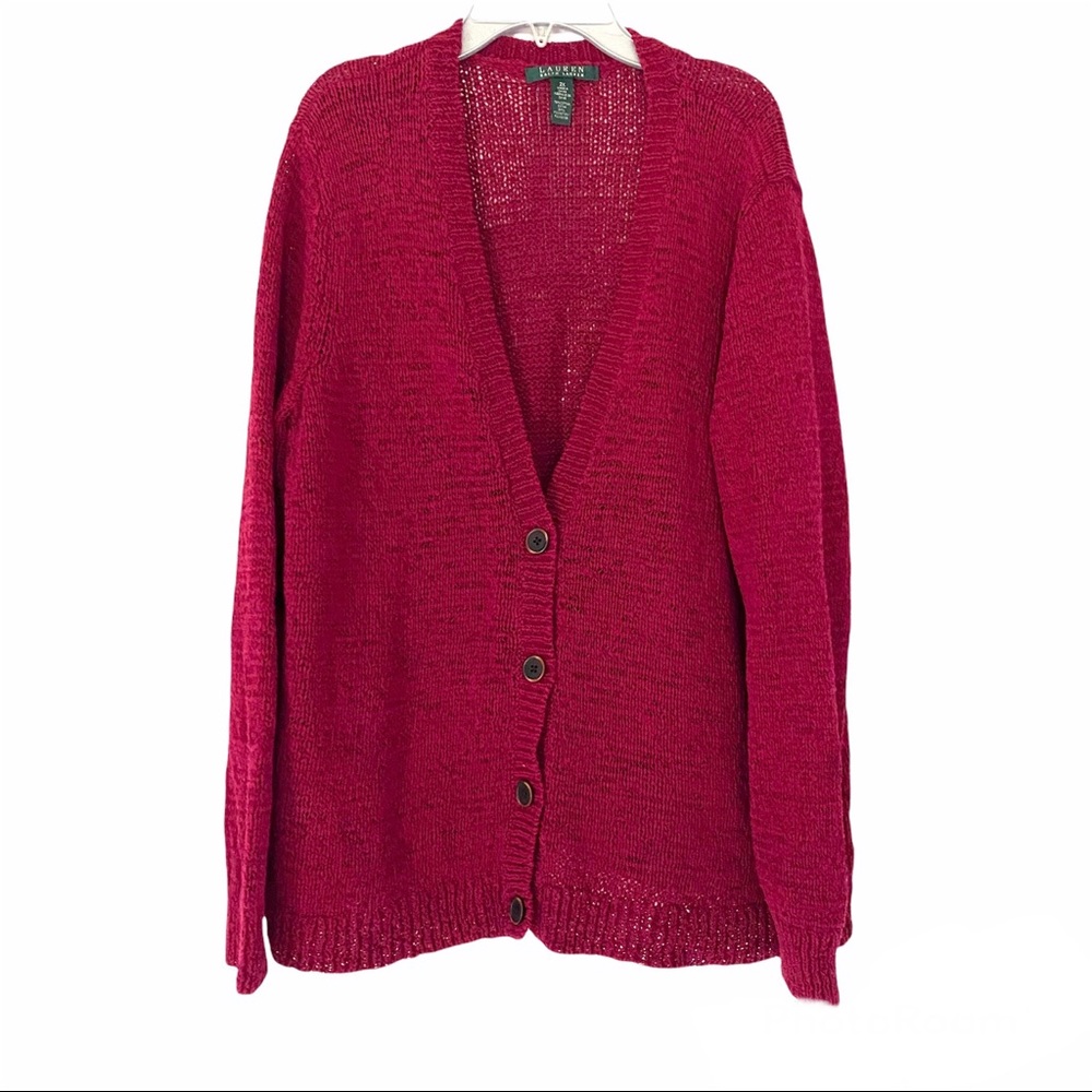 Lauren Ralph Lauren 2X Burgundy Button Cardigan
